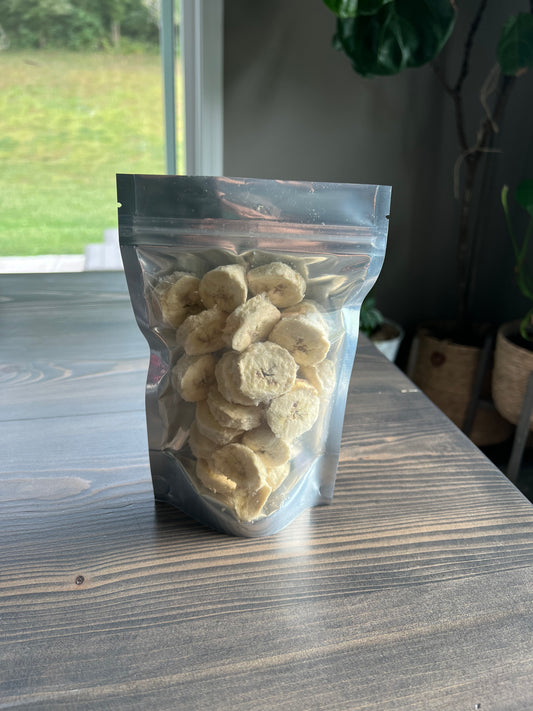 Freshly sliced freeze dried bananas 5x8" bag